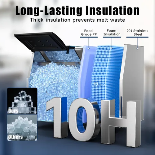 Miniatura 6 de Máquina comercial para hacer hielo 650 libras/24 horas, 12 ajustes de grosor ajustable, almacenamiento de 400 libras, máquina de hielo comercial