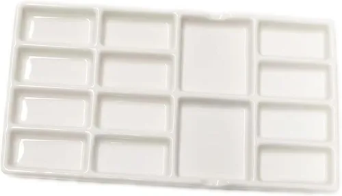 14 Wells - Paleta de pintura de cerámica para artistas, paleta de pintura de acuarela de porcelana de 8 pulgadas, bandeja de mezcla de cerámica para