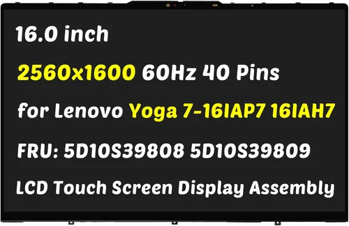 Repuesto para Lenovo Yoga 7i 16 Gen 7 7-16IAP7 7-16IAH7 2-en-1 Pantalla LCD tipo 82UF 82QG FRU: 5D10S39808 5D10S39809 NE160QDM-N63 V8.2 2560x1600