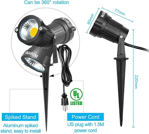 Miniatura 2 de Foco LED de paisaje al aire libre, focos de jardín impermeables IP65, luz de inundación de patio de 5 W CA 120 V, luces de césped de estaca de metal