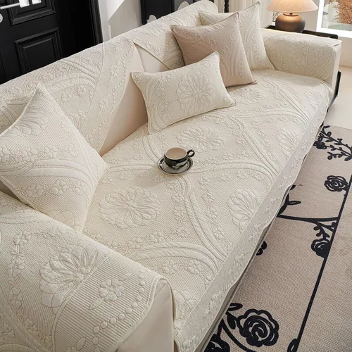 Miniatura 6 de vctops Funda acolchada de algodón para sofá, funda de sofá con bordado floral de granja, antideslizante, suave, festoneado, protector de muebles