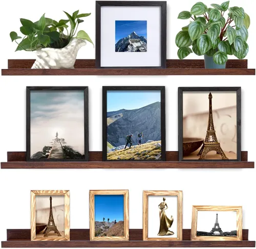 Miniatura 14 de MBYD Estantes flotantes de 36 pulgadas negros, estantes colgantes de madera, estante de repisa para fotos, estantes de repisa para fotos para pared