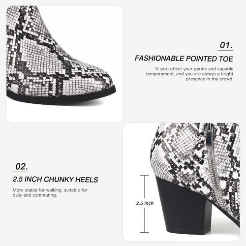 Miniatura 2 de firelli Botas de tobillo para mujer, botas de tacón bajo con punta redonda y cremallera