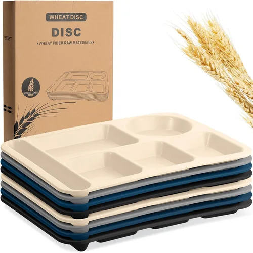 Miniatura 8 de Pinkunn 8 platos divididos irrompibles grandes de 14 pulgadas para niños y adultos, bandeja de paja de trigo apta para lavavajillas, microondas