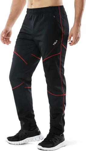 TSLA - Pantalones deportivos de ciclismo antiviento y térmicos para hombre, forrados de vellón, para exteriores, para el invierno y clima frío, para