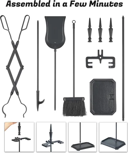 Miniatura 7 de Lichamp Juego de Herramientas Góticas para Chimenea, 5 Piezas para Interiores y Exteriores, Juego Resistente de Atizadores para Chimenea con Mango