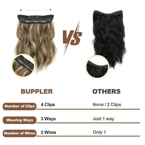 Miniatura 5 de Extensiones de cabello con halo de 12 pulgadas con alambre invisible, cabello largo ondulado ajustable, sintético, mejora con 4 clips de seguridad