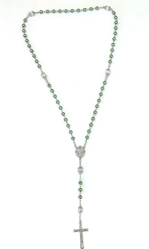 Miniatura 6 de Nazareth Store - Collar de cuentas de perlas rosario blanco Padre Nuestro con medalla de Lourdes y crucifijo de cruz devoción espiritual