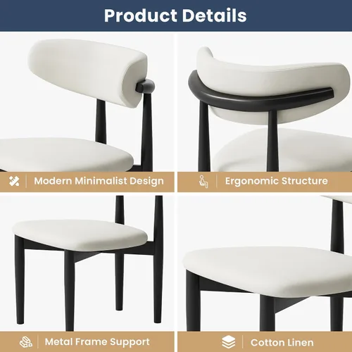 Miniatura 3 de POVISON Juego de 2 sillas de comedor modernas, sillas de comedor negras sin brazos con cojines de arpillera y madera de fresno de color nogal