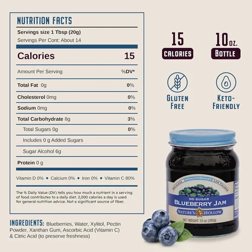 Miniatura 4 de Nature's Hollow Mermelada de arándanos: mermelada y conservas sin azúcar, baja en calorías, sin OMG, mermelada cetogénica, vegana, sin gluten y apta