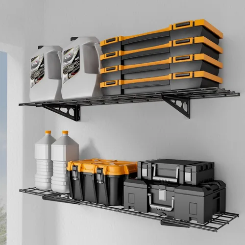 Miniatura 13 de Estantería de garaje de 2 x 6 pies, paquete de 2 estantes de pared para garaje, cocina, almacenamiento de despensa, capacidad de carga total de 800