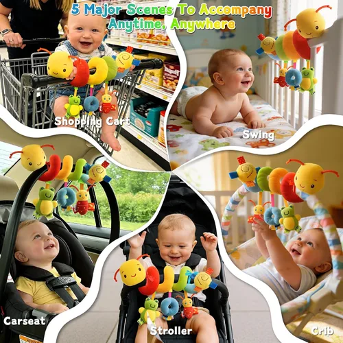 Miniatura 7 de Juguete de Actividad en Espiral para Asiento de Coche y Cochecito - Juguetes Sensoriales para Bebés Juguetes Colgantes Suaves para Bebés de 0-12