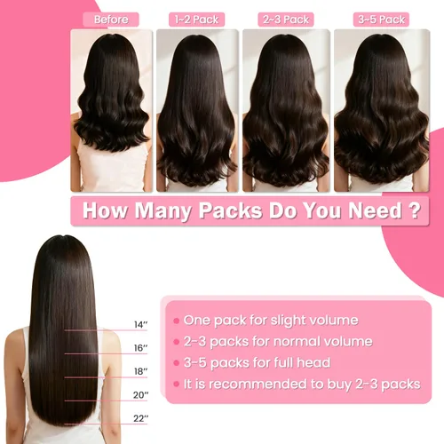 Miniatura 8 de Extensiones de cabello humano adhesivas, sedosas y lacias, 100% Remy, color marrón oscuro, para mujeres, 20 unidades por paquete