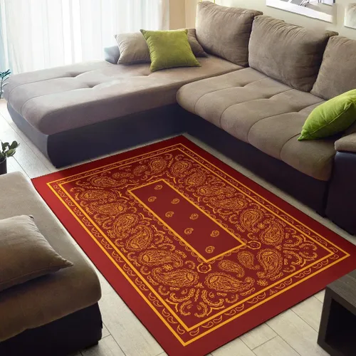 Miniatura 2 de Alfombra de área personalizada, color rojo y dorado, alfombra de área moderna, alfombra de área de 3 x 5 pies, patrón de bandana negra, alfombra