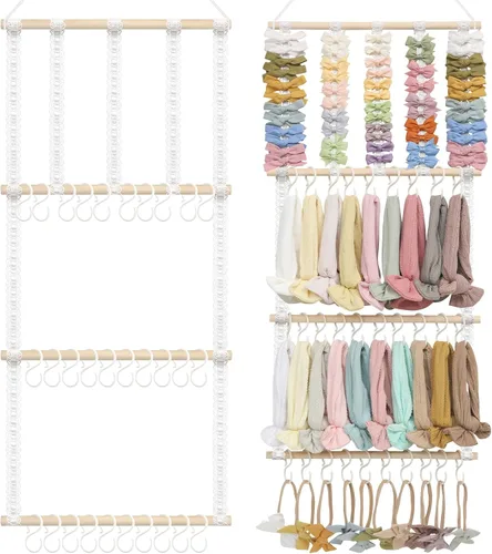 Miniatura 11 de POVETIRE Organizador de lazos para el pelo con soporte para diadema para niñas, organizador de almacenamiento para diademas y accesorios para bebé