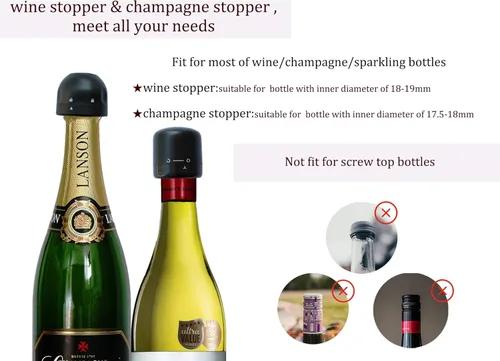 Miniatura 4 de Tapones para vino y champán, paquete de 2 tapones para botellas de champán y vino, sellador reutilizable a prueba de fugas para vino y champán