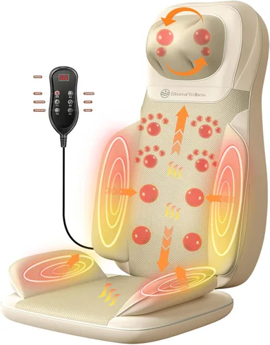 Miniatura 8 de Silla de masaje Shiatsu con calor, respaldo completo Shiatsu y rodamiento, cómoda almohadilla de masaje para aliviar el estrés, regalo para ella/él