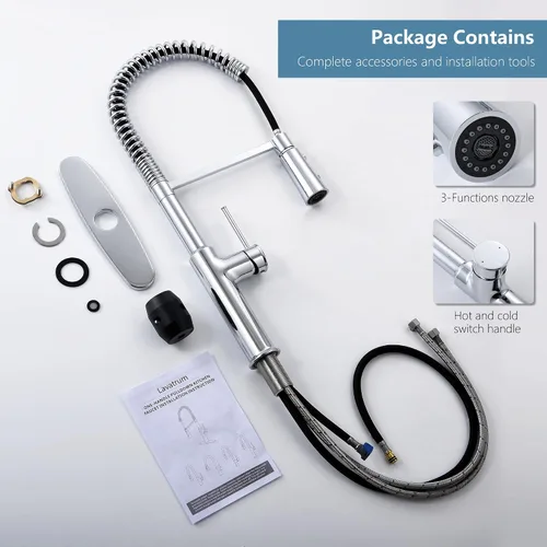 Miniatura 9 de Grifos para fregadero de cocina, oro cepillado, grifo de cocina de arco alto con rociador extraíble, grifos de cocina altos de latón macizo de 19