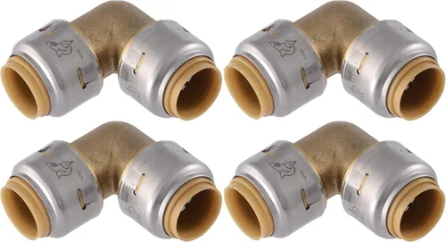 SharkBite Max Codo de 90 Grados de 1/2 Pulgada, Paquete de 4, Accesorio de Plomería de Latón de Conexión Rápida, Tubo PEX, Cobre, CPVC, PE-RT, HDPE,