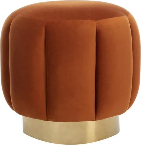 Miniatura 19 de SAFAVIEH Couture Collection Maxine Glam - Otomana redonda tapizada de terciopelo negro/canal dorado para sala de estar, dormitorio, taburete