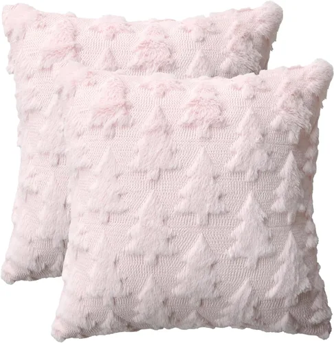 Miniatura 11 de AVOIN colorlife Juego de 2 fundas de almohada beige con árbol de Navidad, 16 x 16 pulgadas, felpa suave, piel sintética, jacquard, festivales