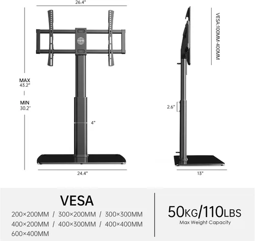 Miniatura 9 de FITUEYES - Soporte universal para TV de 43 a 80 85 pulgadas, soporte alto giratorio para TV, reemplazo de base de pie de TV de mesa, soporte de mesa