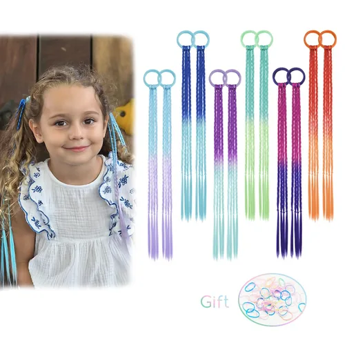 Miniatura 6 de Dreamlover Extensiones de cabello de colores para niños, accesorios de día de cabello loco para niñas, extensiones de cabello trenzado para padres