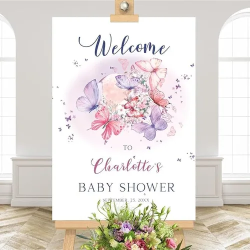 Miniatura 8 de Personalized It’s A Girl Baby Shower Welcome Sign, Custom Floral Girl Baby Shower Sign with Stand for Entryway Decor, Sweet Baby Shower Party Sign
