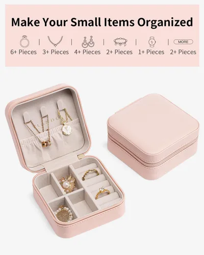 Miniatura 87 de Vlando Regalos de boda – Organizador de viaje de joyería pequeña de piel sintética, estuche de viaje para anillo, mini joyero para aretes, collar
