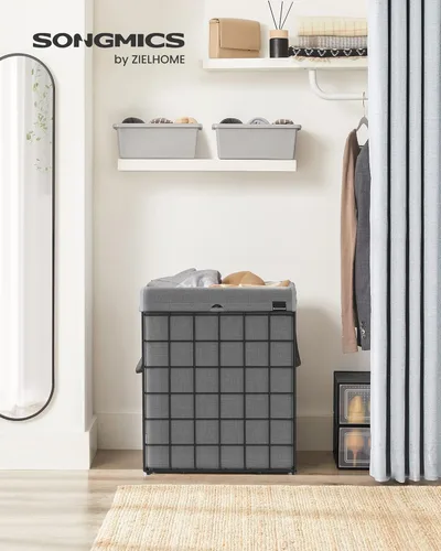 Miniatura 2 de SONGMICS Cesta para la ropa sucia, 23.8 galones (90L) Cesta de ropa, Cesta de ropa plegable, forro extraíble y lavable, marco de alambre metálico