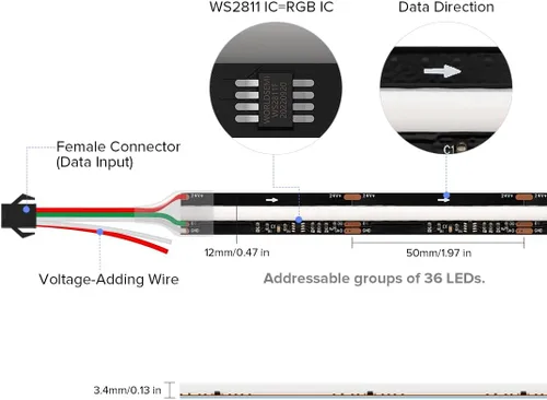 Miniatura 3 de WS2811 COB Smart IC RGB LED Tira de 16.4 pies, 24 V, flexible de alta densidad, uniforme, persecución de color, luz direccionable, 720LED/m, 0.472