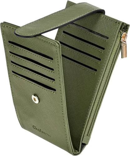 Miniatura 27 de Chelmon Cartera de mujer delgada con bloqueo RFID, billetera plegable con varios compartimientos para tarjetas con bolsillo con cremallera, Beige