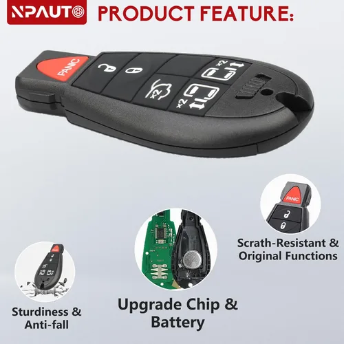Miniatura 3 de NPAUTO Llavero de repuesto para Chrysler Town and Country 2008-2016, Dodge Grand Caravan 2008-2020 - Llavero de automóvil con control remoto