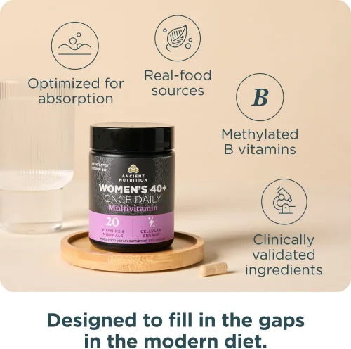 Miniatura 4 de Ancient Nutrition Multivitamínico para mujeres, Ancient Multi Women's 40+ Suplemento vitamínico una vez al día, vitamina B, vitamina C y vitamina