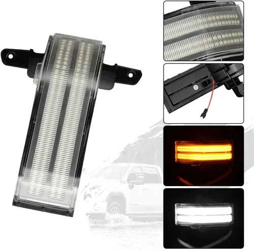 Miniatura 8 de ROCCS Luces intermitentes de señal de giro blancas DRL LED para espejo lateral de remolque, compatibles con Chevy Silverado GMC Sierra 2014–2019 OEM