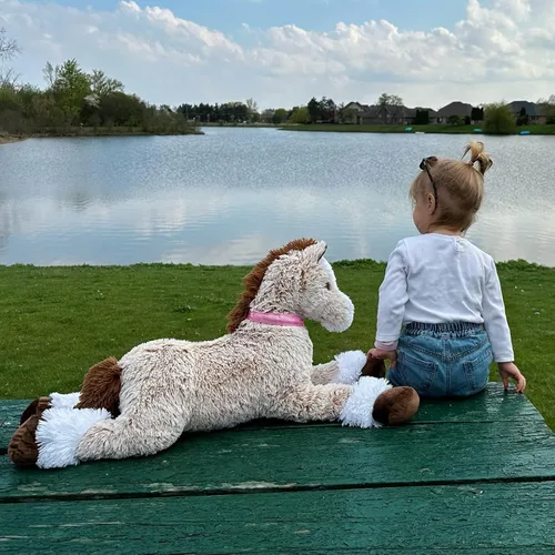 Miniatura 6 de Tezituor Juguete de Animal de Caballo de Peluche Grande, Almohada de Peluche de Caballo Realista Grande de 35 Pulgadas, Juguetes de Poni Marrón