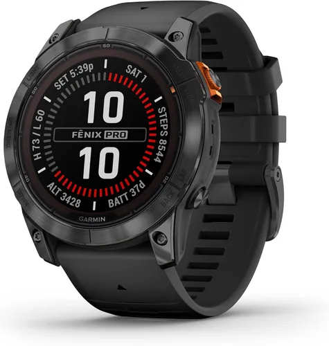 Garmin fēnix 7X Pro Solar, reloj inteligente GPS multideportivo, linterna incorporada, capacidad de carga solar, color negro Gris pizarra con banda