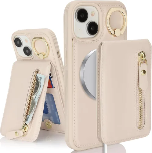 Miniatura 9 de para iPhone 14 Funda con soporte magnético Magsafe compatible, llavero de cuero PU plegable con soporte desmontable, funda tipo cartera 2-en-1