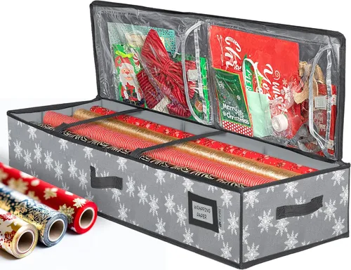 HOLDN' STORAGE Contenedor de almacenamiento de papel de regalo de alta calidad, duradero 600D a prueba de desgarros, se adapta a 27 rollos de papel