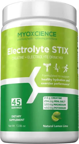 MYOXCIENCE Electrolyte STIX | Polvo de electrolito de creatina | Recuperación del ejercicio y el desarrollo muscular con sal real (sabor a lima