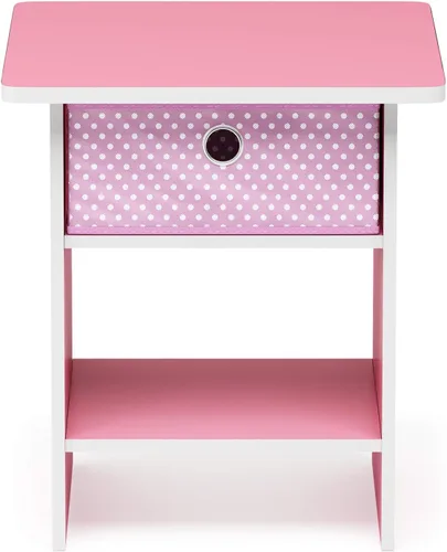 Miniatura 6 de Furinno - Colección Dario - Mesa auxiliar / mesita de arrime / mesita de noche / mesita de luz con cajón, color rosa/rosa claro, paquete de 1