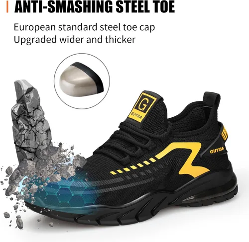 Miniatura 2 de GLANOUDUN Zapatos con punta de acero para hombre, zapatos de trabajo para hombres, zapatos de seguridad ligeros y cómodos, puntera de acero, zapatos