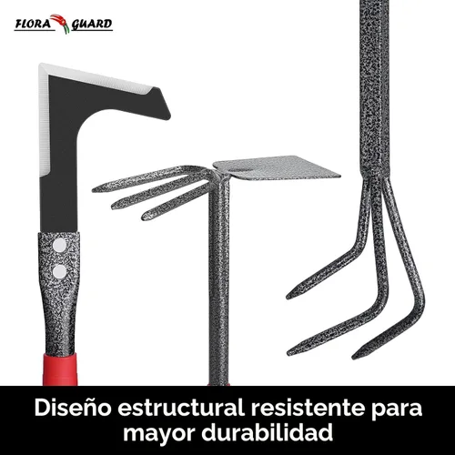 Miniatura 5 de FLORA GUARD Juego de herramientas de jardín de 6 piezas, herramientas manuales de jardinería resistentes con paleta, rastrillos, cultivador, azada