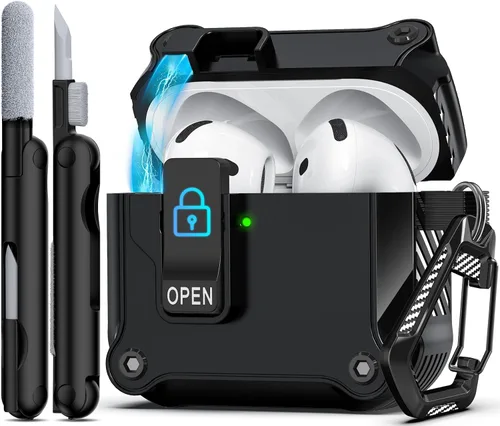 Miniatura 49 de R-fun - Funda para audífonos compatible con AirPods de 4.ª generación 2024, cubierta protectora de expulsión automática a prueba de caídas, puerto