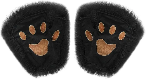 Miniatura 85 de Guantes de garra para disfraz de Halloween, medio dedo, lobo, oso, gato, guantes, guantes de piel sintética para mascarada, cosplay, utilería de mano