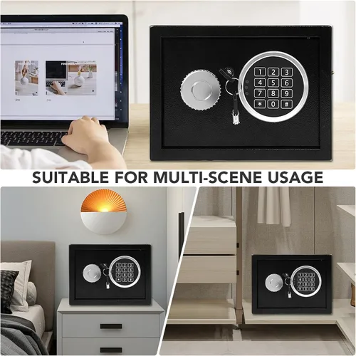 Miniatura 8 de Caja de seguridad de acero de 0.21 pies cúbicos con teclado digital, caja fuerte electrónica para el hogar, oficina, hotel, negocios, dinero