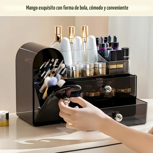 Miniatura 2 de Organizador de maquillaje para tocador con soporte de cepillo cubierto, organizadores de baño con cajón, organizador de cuidado de la piel