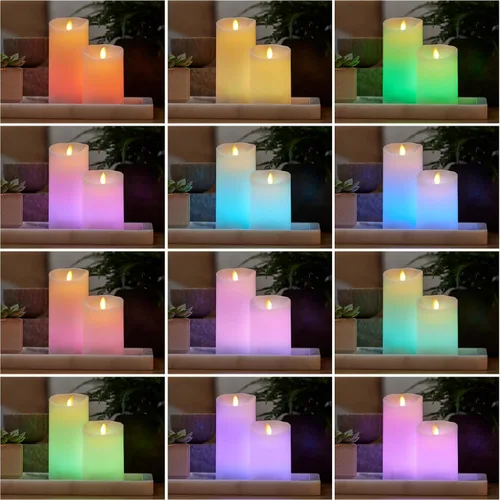 Miniatura 2 de Luminara Vela LED sin llama que cambia de color, 3 x 6.5 pulgadas, llama móvil de cera real, funciona con pilas con control remoto de 18 botones
