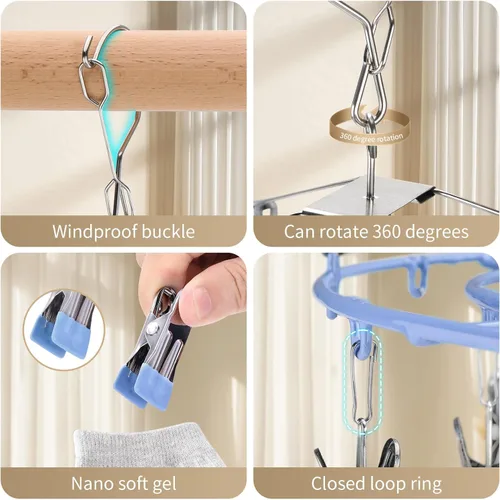 Miniatura 3 de PHYDELU Estante de secado para ropa con 24 clips, colgador de calcetines para secar, colgar ropa para secadora, ropa interior, perchas para ropa