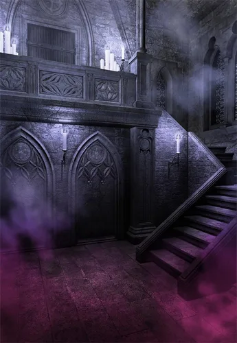 AOFOTO Telón de fondo de 3 x 5 pies con diseño de castillo de estilo gótico sombrío para fotografía, habitación aterradora, noche de Halloween,